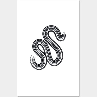 Minimalist black and white charcoal curve sketch Posters and Art